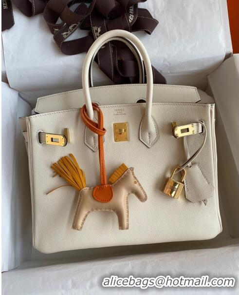 Top Grade Hermes Birkin 25cm Bag in Original Swift Leather H025 Cream White/Gold (Full Handmade)