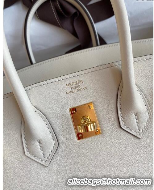 Top Grade Hermes Birkin 25cm Bag in Original Swift Leather H025 Cream White/Gold (Full Handmade)