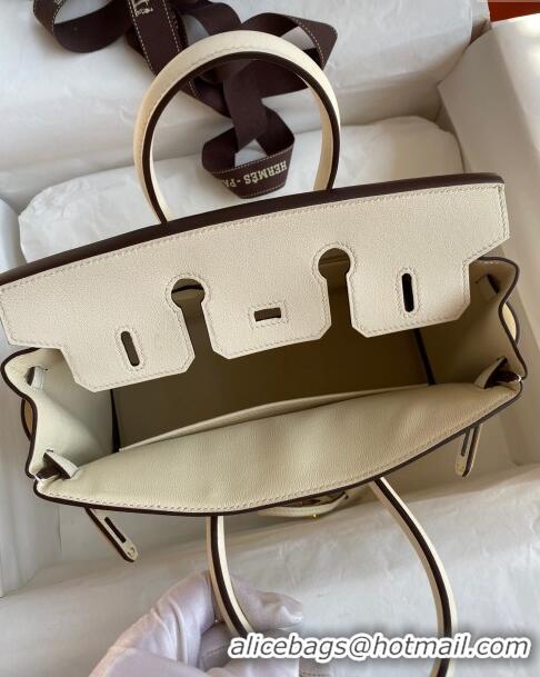 Top Grade Hermes Birkin 25cm Bag in Original Swift Leather H025 Cream White/Gold (Full Handmade)