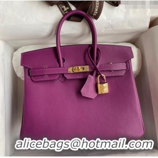 Best Price Hermes Birkin 25cm Bag in Original Swift Leather H025 Anemones Purple/Gold (Full Handmade)