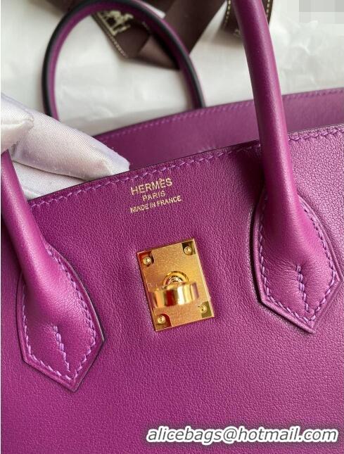 Best Price Hermes Birkin 25cm Bag in Original Swift Leather H025 Anemones Purple/Gold (Full Handmade)