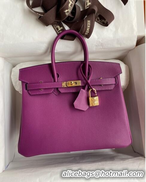 Best Price Hermes Birkin 25cm Bag in Original Swift Leather H025 Anemones Purple/Gold (Full Handmade)