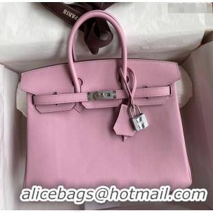 Luxurious Hermes Birkin 25cm Bag in Original Swift Leather H025 Mallow Purple/Silver 2024 (Full Handmade)