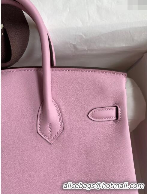 Luxurious Hermes Birkin 25cm Bag in Original Swift Leather H025 Mallow Purple/Silver 2024 (Full Handmade)