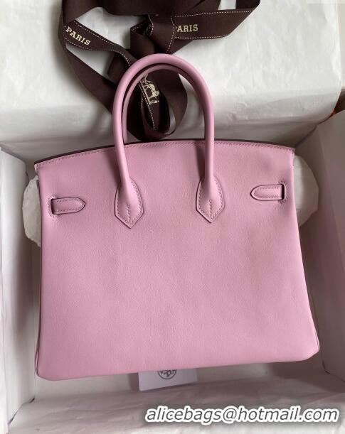 Luxurious Hermes Birkin 25cm Bag in Original Swift Leather H025 Mallow Purple/Silver 2024 (Full Handmade)