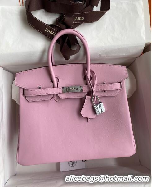 Luxurious Hermes Birkin 25cm Bag in Original Swift Leather H025 Mallow Purple/Silver 2024 (Full Handmade)