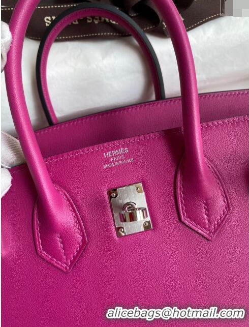 Top Quality Hermes Birkin 25cm Bag in Original Swift Leather H025 Rosy/Silver 2024 (Full Handmade)