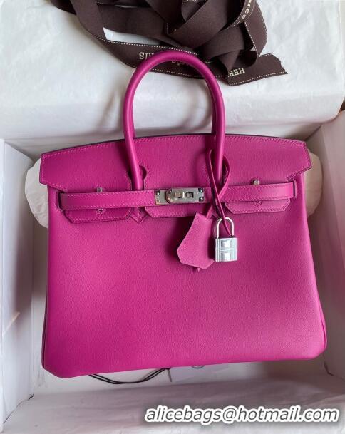 Top Quality Hermes Birkin 25cm Bag in Original Swift Leather H025 Rosy/Silver 2024 (Full Handmade)