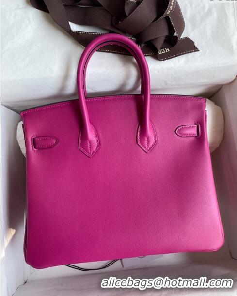 Top Quality Hermes Birkin 25cm Bag in Original Swift Leather H025 Rosy/Silver 2024 (Full Handmade)