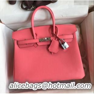 Shop Grade Hermes Birkin 25cm Bag in Original Swift Leather H025 Lipstick Pink/Silver 2024 (Full Handmade)