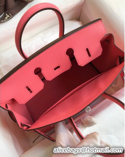 Shop Grade Hermes Birkin 25cm Bag in Original Swift Leather H025 Lipstick Pink/Silver 2024 (Full Handmade)