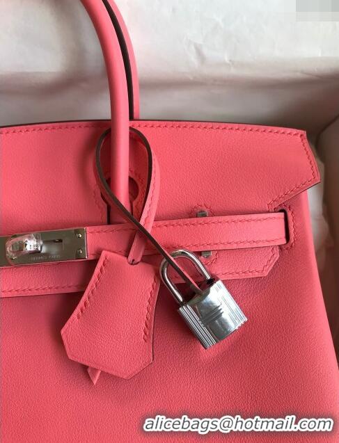 Shop Grade Hermes Birkin 25cm Bag in Original Swift Leather H025 Lipstick Pink/Silver 2024 (Full Handmade)