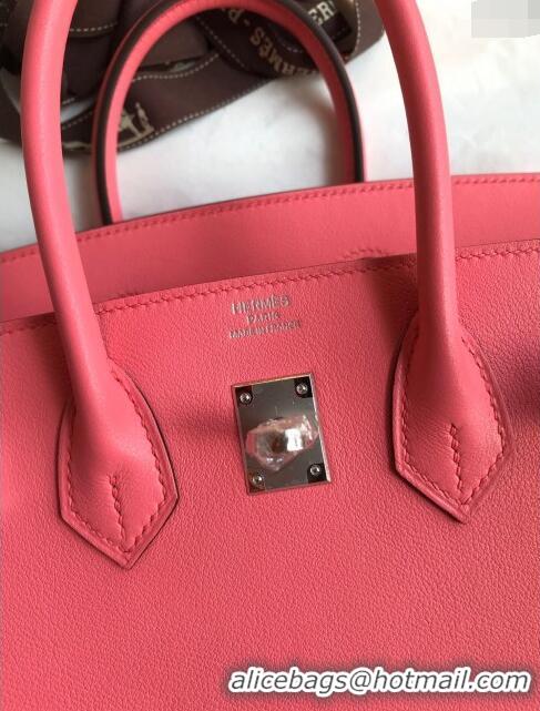 Shop Grade Hermes Birkin 25cm Bag in Original Swift Leather H025 Lipstick Pink/Silver 2024 (Full Handmade)