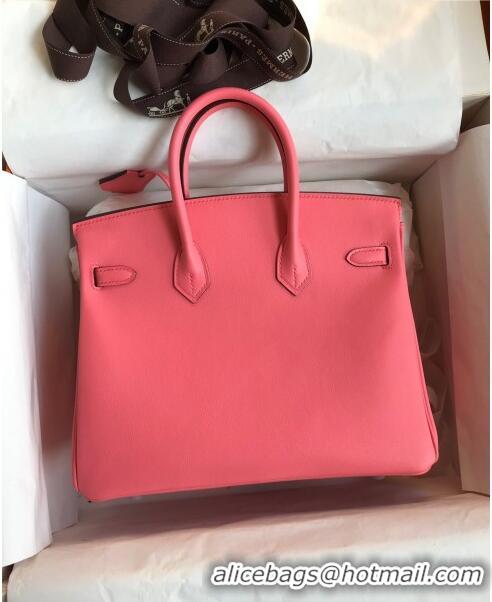 Shop Grade Hermes Birkin 25cm Bag in Original Swift Leather H025 Lipstick Pink/Silver 2024 (Full Handmade)