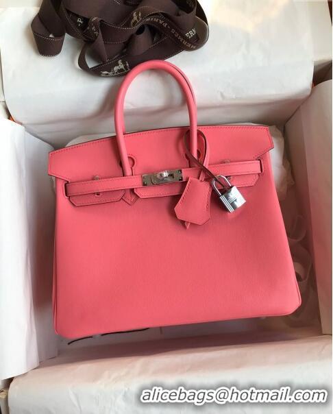 Shop Grade Hermes Birkin 25cm Bag in Original Swift Leather H025 Lipstick Pink/Silver 2024 (Full Handmade)