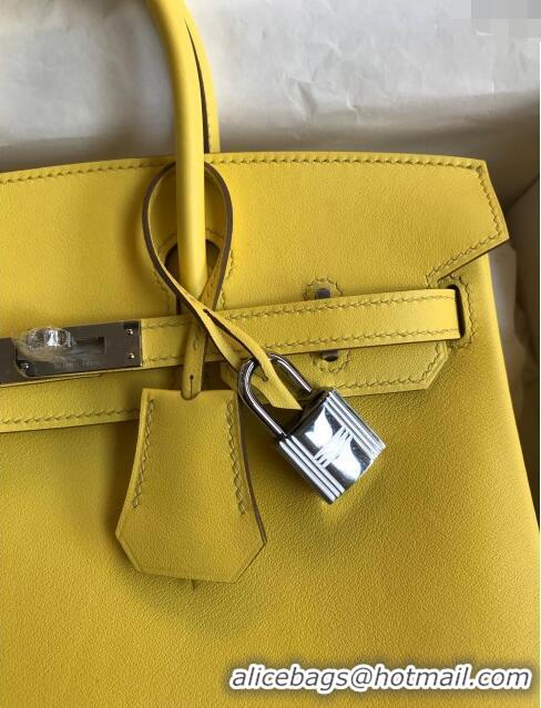 Well Crafted Hermes Birkin 25cm Bag in Original Swift Leather H025 Lemon Yellow/Silver 2024 (Full Handmade)