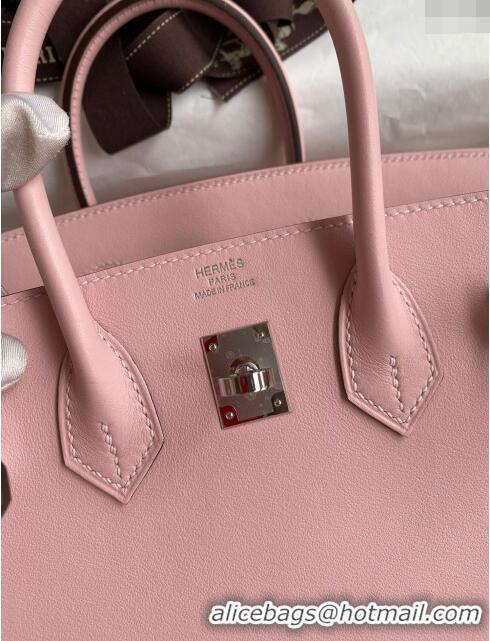 Luxury Discount Hermes Birkin 25cm Bag in Original Swift Leather H025 3Q Pink/Silver 2024 (Full Handmade)