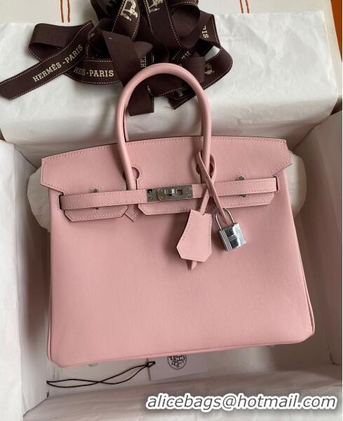 Luxury Discount Hermes Birkin 25cm Bag in Original Swift Leather H025 3Q Pink/Silver 2024 (Full Handmade)