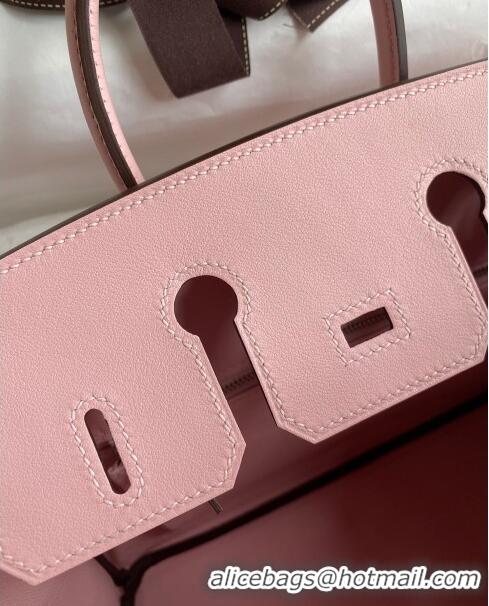 Luxury Discount Hermes Birkin 25cm Bag in Original Swift Leather H025 3Q Pink/Silver 2024 (Full Handmade)