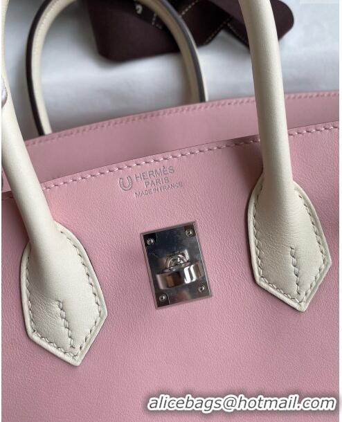 Top Quality Hermes Birkin 25cm Bag in Original Swift Leather H025 3Q Pink/Cream White/Silver 2024 (Full Handmade)