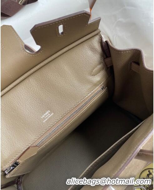 Super Quality Hermes Birkin 25 Bag in Original Swift and Suede Leather H025 Etoupe/Silver 2024 (Full Handmade)