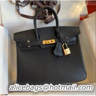 Luxury Discount Hermes Birkin 25cm Bag in Original Chèvre Leather H025 Black/Gold 2024 (Full Handmade)