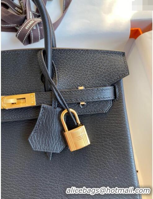 Luxury Discount Hermes Birkin 25cm Bag in Original Chèvre Leather H025 Black/Gold 2024 (Full Handmade)