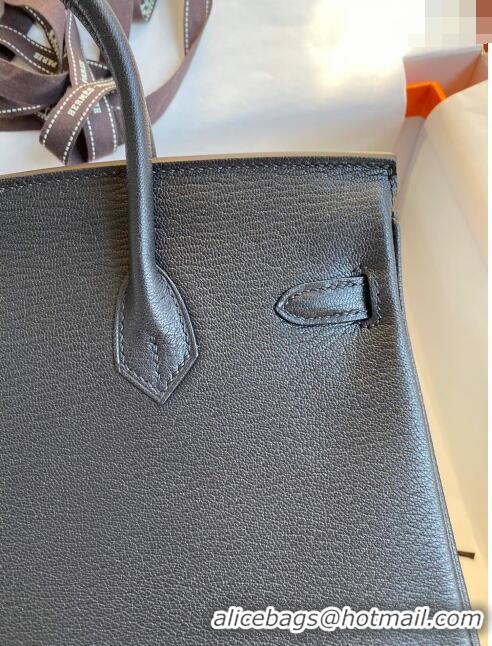 Luxury Discount Hermes Birkin 25cm Bag in Original Chèvre Leather H025 Black/Gold 2024 (Full Handmade)