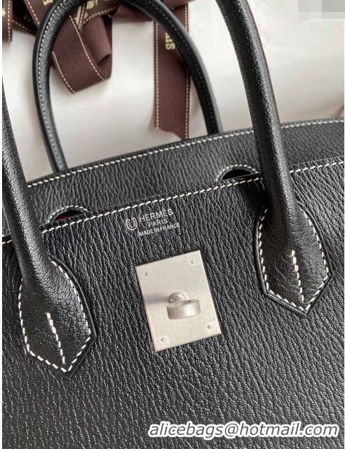 Buy Fashionable Hermes Birkin 25cm Bag in Original Chèvre Leather H025 Black/Silver 2024 (Full Handmade)