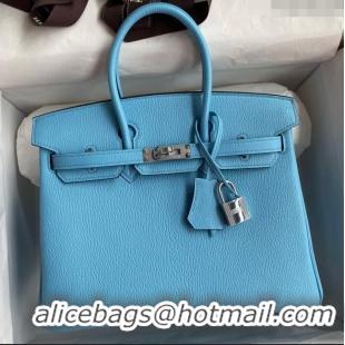 Pretty Style Hermes Birkin 25cm Bag in Original Chèvre Leather H025 Candy Blue/Silver 2024 (Full Handmade)