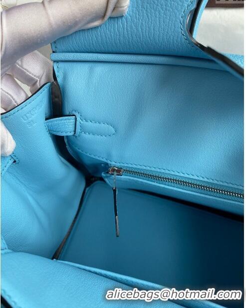 Pretty Style Hermes Birkin 25cm Bag in Original Chèvre Leather H025 Candy Blue/Silver 2024 (Full Handmade)