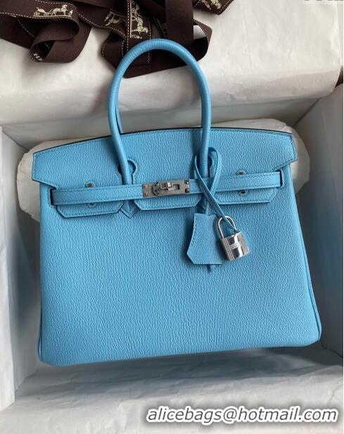 Pretty Style Hermes Birkin 25cm Bag in Original Chèvre Leather H025 Candy Blue/Silver 2024 (Full Handmade)