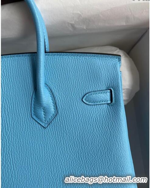 Pretty Style Hermes Birkin 25cm Bag in Original Chèvre Leather H025 Candy Blue/Silver 2024 (Full Handmade)