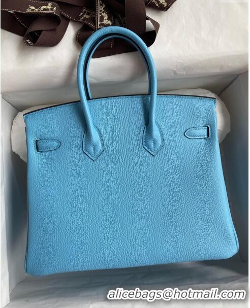 Pretty Style Hermes Birkin 25cm Bag in Original Chèvre Leather H025 Candy Blue/Silver 2024 (Full Handmade)