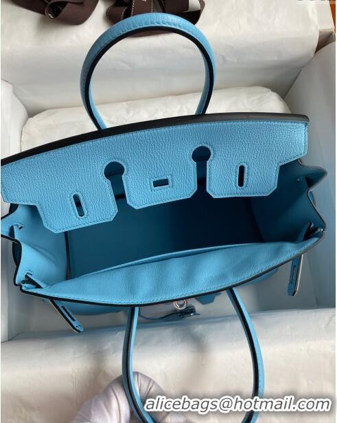 Pretty Style Hermes Birkin 25cm Bag in Original Chèvre Leather H025 Candy Blue/Silver 2024 (Full Handmade)