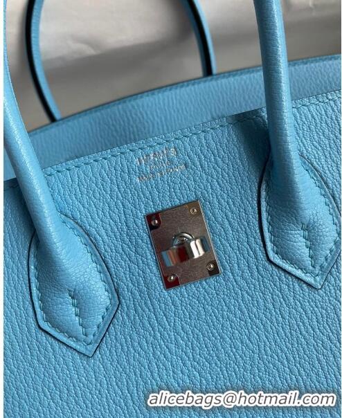 Pretty Style Hermes Birkin 25cm Bag in Original Chèvre Leather H025 Candy Blue/Silver 2024 (Full Handmade)