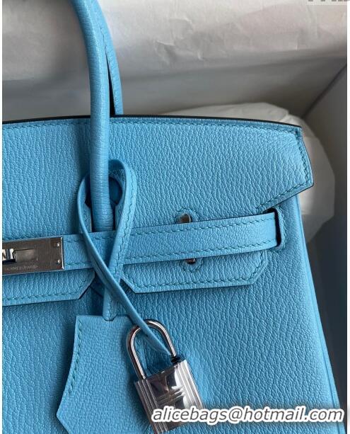 Pretty Style Hermes Birkin 25cm Bag in Original Chèvre Leather H025 Candy Blue/Silver 2024 (Full Handmade)