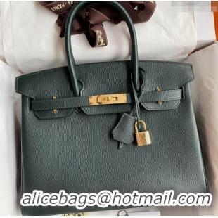 Super Quality Hermes Birkin 25cm Bag in Original Chèvre Leather H025 Deep Green/Gold 2024 (Full Handmade)