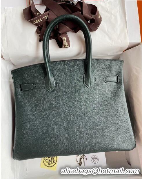 Super Quality Hermes Birkin 25cm Bag in Original Chèvre Leather H025 Deep Green/Gold 2024 (Full Handmade)