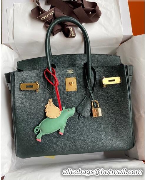 Super Quality Hermes Birkin 25cm Bag in Original Chèvre Leather H025 Deep Green/Gold 2024 (Full Handmade)