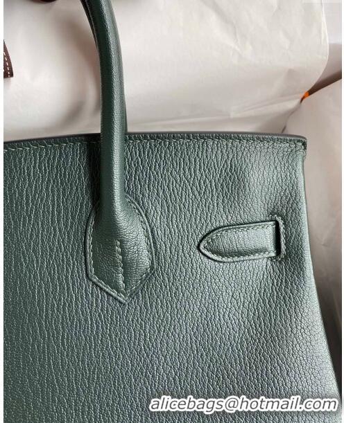 Super Quality Hermes Birkin 25cm Bag in Original Chèvre Leather H025 Deep Green/Gold 2024 (Full Handmade)