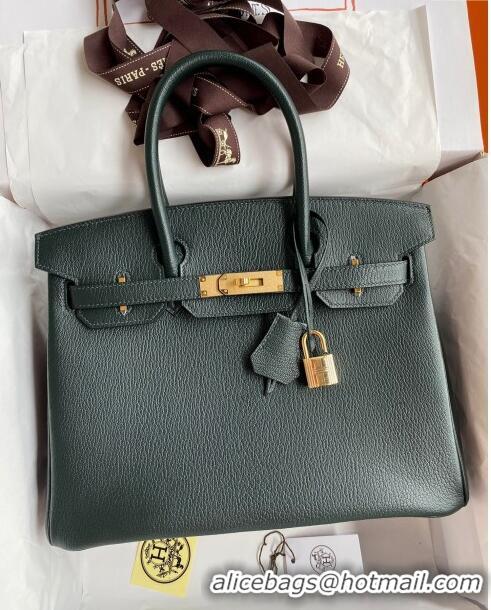 Super Quality Hermes Birkin 25cm Bag in Original Chèvre Leather H025 Deep Green/Gold 2024 (Full Handmade)