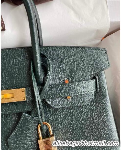 Super Quality Hermes Birkin 25cm Bag in Original Chèvre Leather H025 Deep Green/Gold 2024 (Full Handmade)