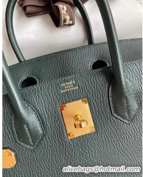 Super Quality Hermes Birkin 25cm Bag in Original Chèvre Leather H025 Deep Green/Gold 2024 (Full Handmade)