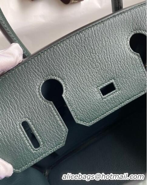 Super Quality Hermes Birkin 25cm Bag in Original Chèvre Leather H025 Deep Green/Gold 2024 (Full Handmade)