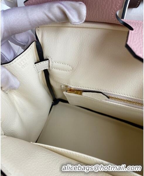 Most Popular Hermes Birkin 25cm Bag in Original Chèvre Leather H025 3Q Pink/Cream White/Gold 2024 (Full Handmade)