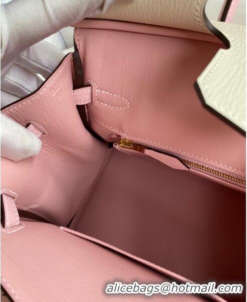 Promotional Hermes Birkin 25cm Bag in Original Chèvre Leather H025 Cream White/3Q Pink/Gold 2024 (Full Handmade)