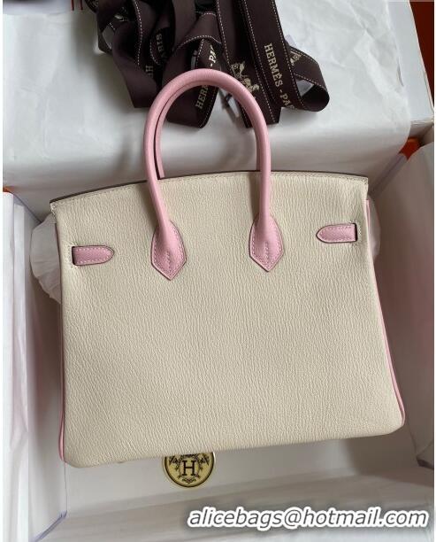 Promotional Hermes Birkin 25cm Bag in Original Chèvre Leather H025 Cream White/3Q Pink/Gold 2024 (Full Handmade)