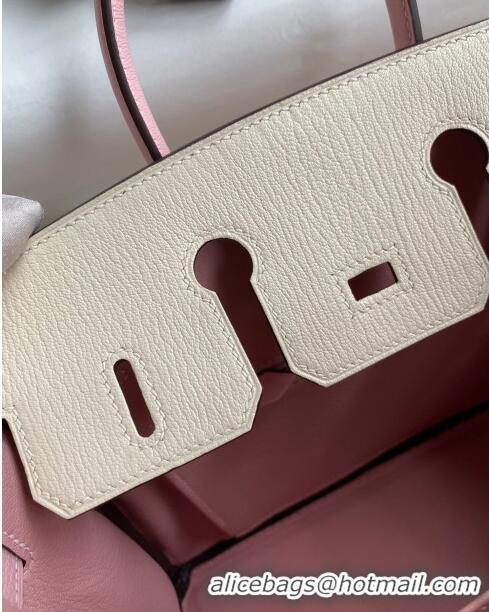 Promotional Hermes Birkin 25cm Bag in Original Chèvre Leather H025 Cream White/3Q Pink/Gold 2024 (Full Handmade)