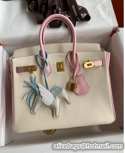 Promotional Hermes Birkin 25cm Bag in Original Chèvre Leather H025 Cream White/3Q Pink/Gold 2024 (Full Handmade)